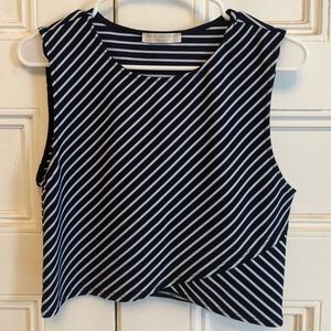 Pull and Bear navy and white stripe crop top